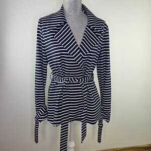 Seven7 Navy White Stripe Nautical Wrap Knit Blazer